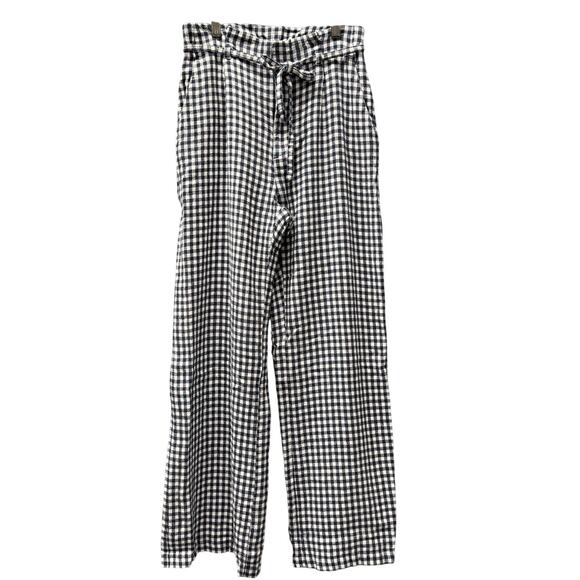 Abercrombie & Fitch Pants Womens Small Blue White Coastal Gingham Linen Blend - Picture 2 of 10